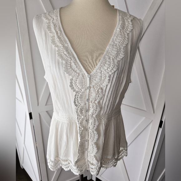 American Rag Tops - American Rag Juniors' Lace-Trim Sleeveless White Top